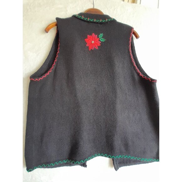 Vtg Womens Holiday Christmas Floral 3D Beaded Embroidered Sz Large Open Cardigan - Picture 4 of 7